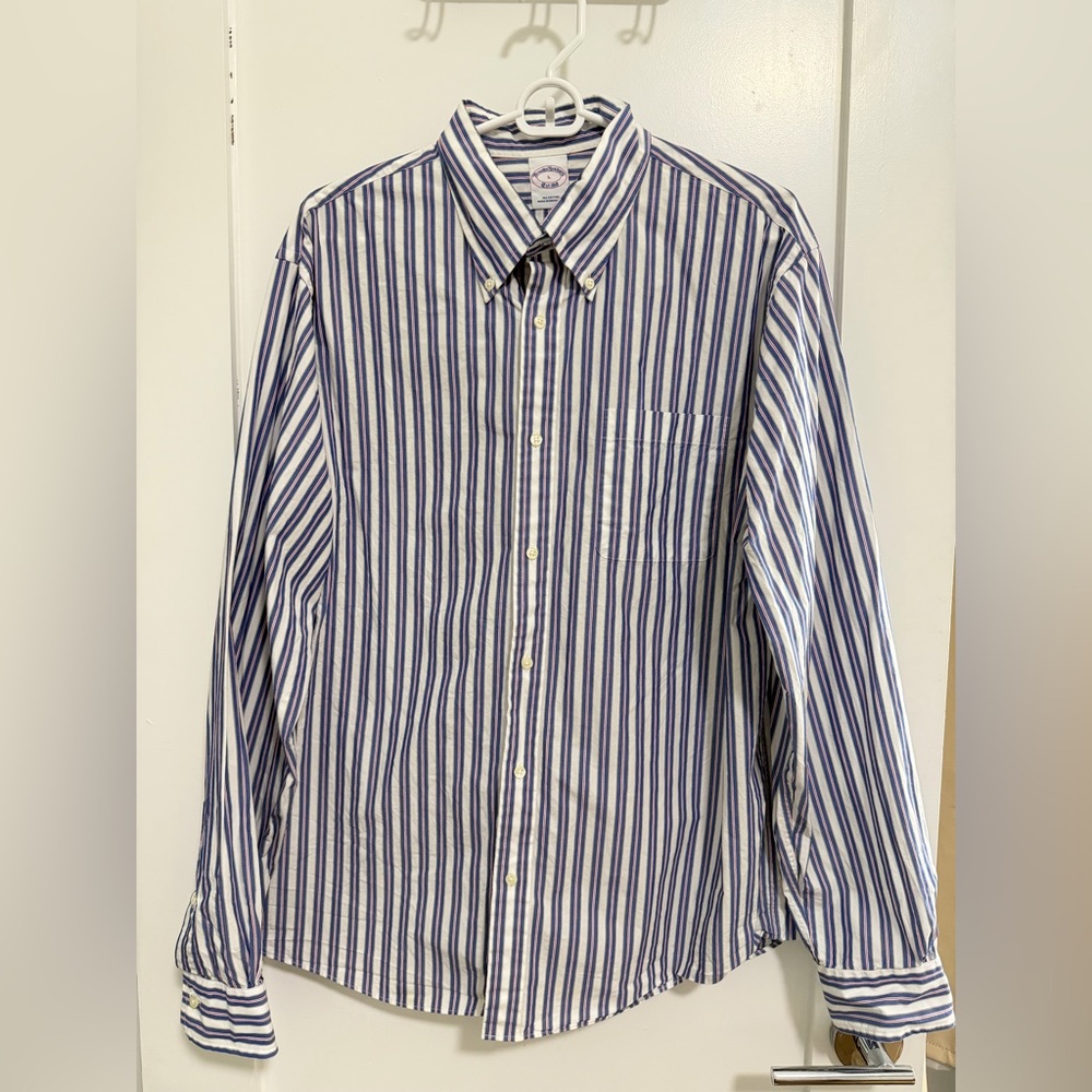 Brooks Brothers Cotton Blue & White Stripe Button-Down Shirt